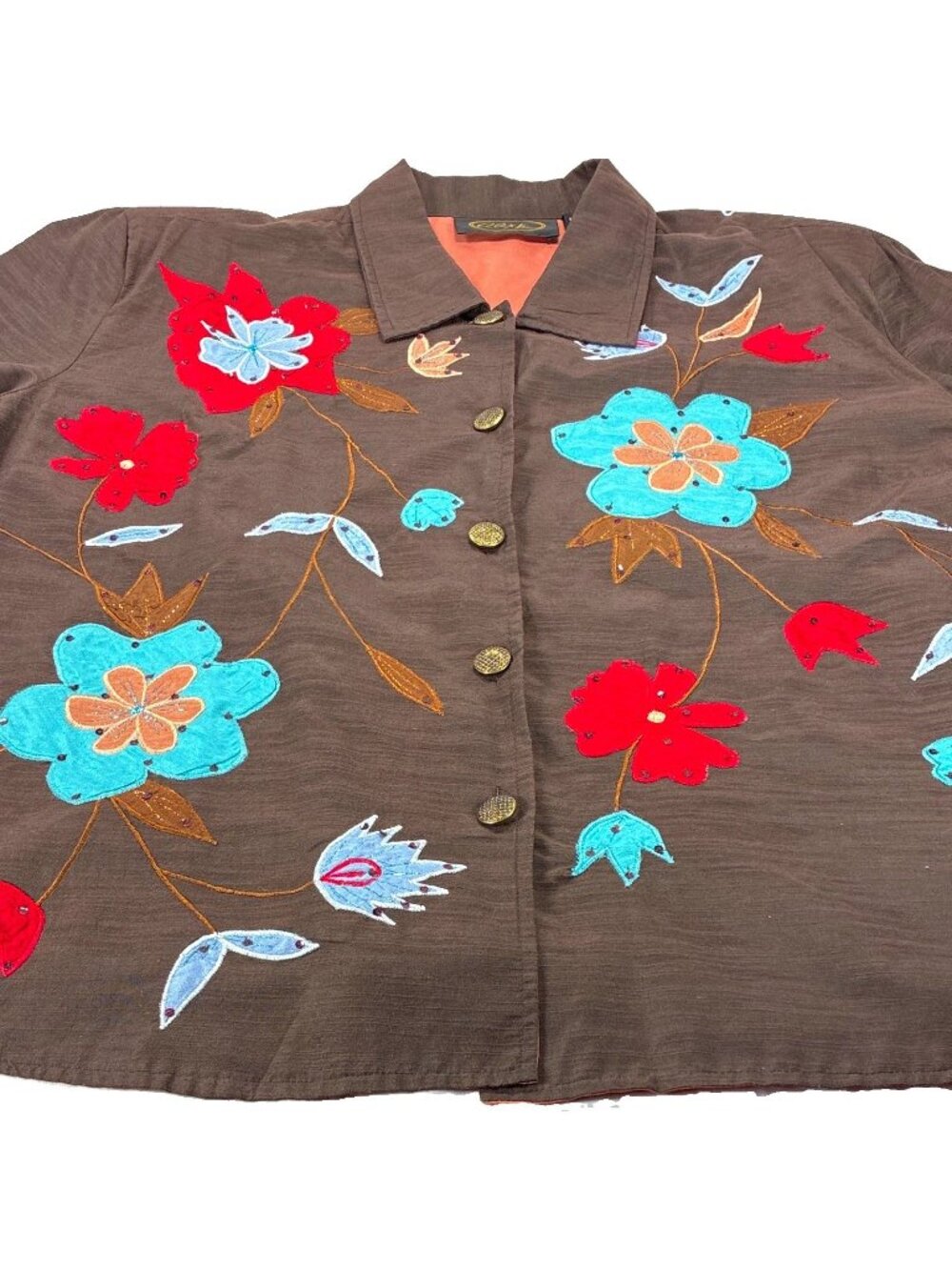 Julia Kim Alex Kim Embroidered House Shirt Jacket Coat Woman 3X Cotton Blend